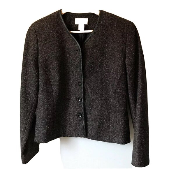 Vtg Pendleton Petite Size 8 Black Wool Blend Tweed Jacket Blazer Leather Trim - Picture 1 of 6